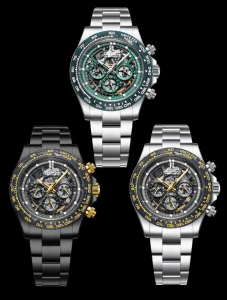 BONEST GATTI Men Automatic Mechanical Wristwatch Carbon Pulse Series 41mm Round Dial Skeleton Chronograph Luminous Daily Waterproof Stainless Steel Strap Men Luxury Wristwatch