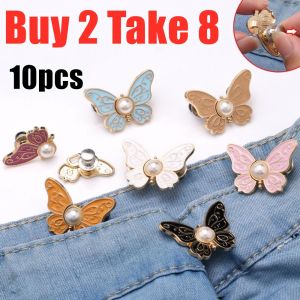 【Buy 2 Take 8】10pcs Butterfly Waist Buckle For Women Skirt Jeans Adjustable Waist Clip Waist-narrowing Buttons Metal Pins Clothing Accessories Narrow Waist Buckle Detachable Nail Free Seam Free Narrow-Waist Button Butterfly Waist Buckle