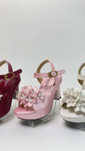 Sepatu Sandal Pesta Anak Perempuan Hak Heels 5cm Tali Motif Mutiara | Pamstar HR044