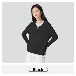 Miiow | Womens Slim Fit Color Block Base Layer Shirt Casual Versatile Basic Style Long Sleeve Round Neck T-Shirt For Spring Autumn