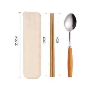 Bộ Đồ Ăn Cầm Tay Bằng Gỗ Và Thép Không Gỉ Cho Trẻ Em Bộ Ba Món Đựng Hộp Đựng Đồ Ăn Di Động Bộ Đồ Ăn Truyền Thống