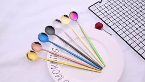 6Pcs Coffee Stirring Spoon Cutlery Set Juice Gold Tea Spoons Dinnerware Ice Cream Long Handle Scoop Tableware Kitchen Tools