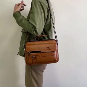 Túi Đeo Chéo Nam Da Kangaroo Cao Cấp Màu Nâu/đen Phong Cách Thường Ngày/công Sở Có Khóa Kéo & Ngăn Bên Trong