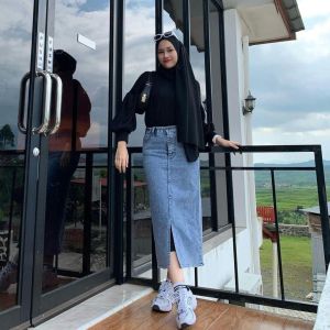 rok jeans teana skirt// rok jeans span belah belakang