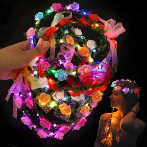 【On Sale】Artificial Flowers LED Light-up Fairy Feather Glowing Headband Party Costume