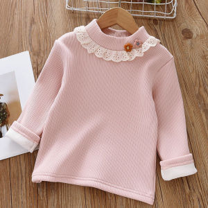 Thickened Fleece Warm Floral Collar Long Sleeve T-Shirt