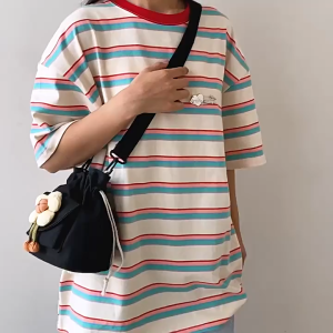 EchoBliss กระเป๋าผ้าแคนวาส กระเป๋าสะพายข้าง กระเป๋าทรงถัง ลายดอกไม้ กระเป๋าน่ารัก