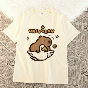 Summer Cartoon Capybara Print Short Sleeve T-Shirt Set Shorts for Girls Cute Animal Pattern Cotton Casual Wear for Kids