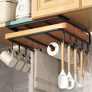 No-Drill Stainless Steel Kitchen Storage Rack Double Layer Towel Holder under Cabinet Pot Lid Holder Wall Mounted Organizer