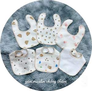 [Combo 10 yếm] Yếm chống thấm cổ chữ U cho bé yếm vải xô muslin cho bé