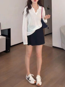 Shalldoer | Casual Summer Two-Piece Set Womens Thin Long Sleeve Sunshade Cover Up T-Shirt Irregular Short Skirt Pants Laid-back Style