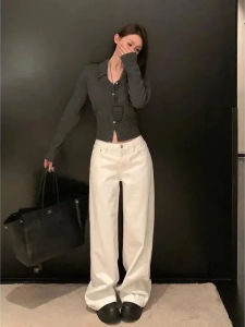 Summer Womens White High Waisted Wide Leg Jeans Premium Draped Effortless Chic Loose Straight Leg Denim Pants for Daily Office