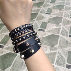 Punk Rock Heart Set Combination Handmade Willow Nail Bracelet Multi-Layer Winding Stackable Dark Style Couple Fashion Jewelry