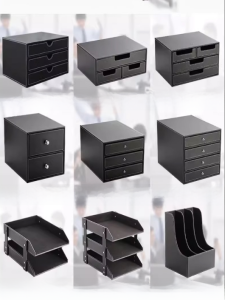 Leather Desktop File Storage Box Drawer Style Business A4 Document Organization Office Supplies Vertical Shelf