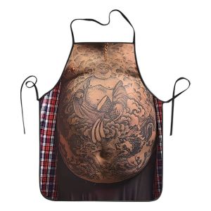 ผ้ากันเปื้อนลายตลกสำหรับผู้ชายผู้หญิงผ้ากันเปื้อนแบบปรับได้ย่างบาร์บีคิวของขวัญผ้ากันเปื้อนสีดำห้องครัวทำอาหาร1ชิ้น