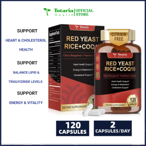 Totaria Red Yeast Rice Capsules with CoQ10 Supplement Plus Citrus Bergamot & Hawthorn Extract Supports Cardiovascular & Heart Health Non-GMO 120 Veggie Caps