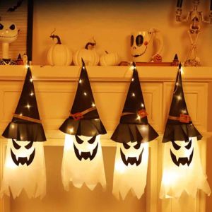 Đèn LED Nhấp Nháy Halloween Đèn Mũ Ma Phù Thủy Phát Sáng Mặc Lễ Hội Ma Đèn Lồng Treo Trang Trí Phòng Kinh Dị