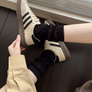 Nữ Mùa Thu Mùa Đông Cao Đến Bắp Chân Tất Sọc Xám Cotton Vải Bông Quần Legging Hình Dạng Đẹp Dễ Thương Một Cặp Kiểu Dáng