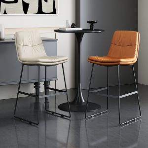 Scandinavian Backrest Leather Bar Chair For Home Accessible Luxury Wrought Iron High Stool Internet Celebrity Ins Modern Minimalist Bar Stool Coffee Shop