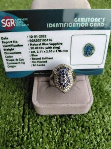 CINCIN BLUE SAPHIRE 35 MATA Natural Blue Sapphire Identification Card Ring with Brilliant Cut Blue Round 2.10 x 1.96 mm No Heated Origin Sri Lanka