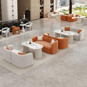 Creamy Style Sofa Reception Area Store Rest Zone Combination Wooden Frame Sponge Filled Non-Washable Office Furniture