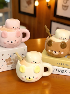 Cốc Cà Phê Gốm Sứ Dễ Thương Có Nắp Và Ống Hút Hình Gấu Dễ Thương Thiết Kế Cà Phê Cho Cặp Đôi Và Phụ Nữ Cốc Đựng Nước 400-500ml