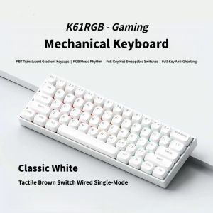 NexusClick K61 Brown Switch Gaming Keyboard Mechanical Wired for Pro EsportsHot Swappable RGB Backlit PBT Keycaps for PC Gamer
