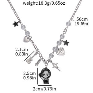 Bandai | NANA Anime Theme Necklace Nana Osaki Pendant Guitar Star Love Sweet Cool Punk Style Stacked Collarbone Chain