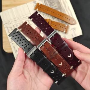 Premium Oil Wax Cowhide Watch Band Quick Release Soft Breathable Genuine Leather Straps 20mm 22mm Black Metal Buckle Bracelet