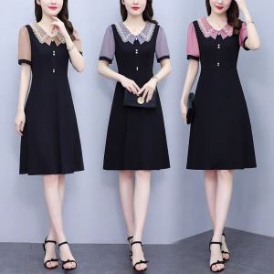 Elegant Shirt Collar Summer Dress Womens Fashion Slimming High Waist A-Line Skirt Korean Style Commute Short Sleeve Midi Dress