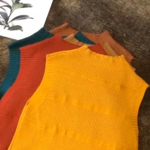 New Knitted Sleeveless Top Women Slim Half Turtle Collar Bottoming Shirt