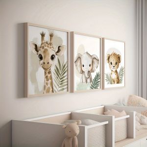 3pcs Safari & Jungle Animal Canvas Prints Set - Frameless Wall Art for Nursery Living Room Bedroom Decor Safari Room Decor