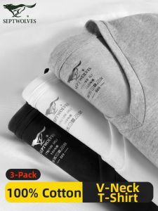 SEPTWOLVES | Men Cotton V-Neck T-Shirt