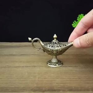 Đèn Aladdin Đốt Hương Khắc Thủ Công Cổ Điển Đèn Ước Nguyện Đồng Để Bàn Gỗ Đàn Hương Lư Hương Trang Trí Nhà Ngày Lễ Quà Tặng