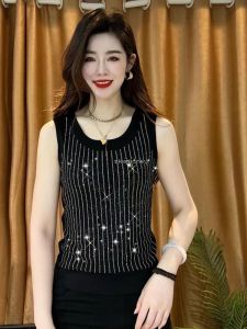 Shiny Diamond Womens Tank Top Summer Season plus Size Base Shirt Versatile Glittering Drill Commute Style Slim Fit Chinese Made