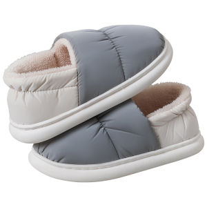 Mens Cotton Slippers Winter Indoor Home Warm Anti-slip Waterproof Large Size Fleece Booties Womens Winter Casual Slip-ons