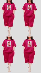 Setelan Kaos Wanita Oversize LD 115 Cm Celana Pendek 3/4 One Set Wanita Terbaru 2023 Kacamata Abg