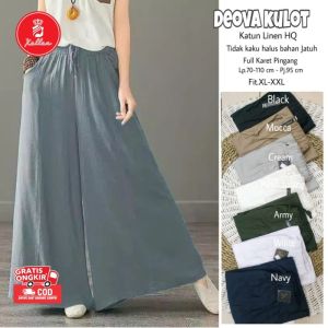 Celana Wanita Kulot Panjang Jumbo Katun Linen Highwaist Korean Style Terbaru Deova kulot - XELLEA