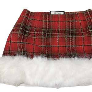 Nane Christmas Style Red Knitted One-Shoulder Sweater with Belt Thickened Fleece Plaid Mini Skirt Womens Winter Fashion