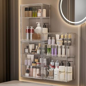 1Pcs Clear Storage Box Stackable Display Organizer with Magnetic Lid Dustproof Showcase for Bags Cosmetics Collectibles Leg