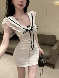 GUZILIAN | Slimming Design Collar Contrast Color Dress