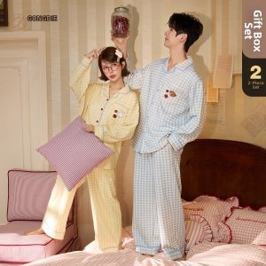 GONGDIE | Cotton Printed Long Sleeve Couple Pajama Set