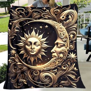 VIKAMA Luxury Star And Moon Human Face Cover Blanket Skin-Friendly Bedroom Living Room Bohemian Style B&B Decorative Blanket