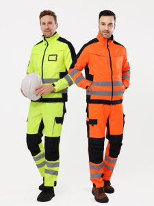 Mens Safety Reflective Strips Workwear Set Automotive Repair Maintenance Uniform Wear Resistant Cotton Blend Factory Workshop