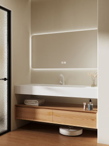 Original Wood Color DuPont Corian Integrated Basin 2025 New Bathroom Cabinet Washstand Mirror Cabinet Home Decor Bathroom Furniture