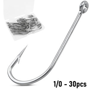 30/50/100pcs Fishing J Hooks Saltwater OShaughnessy Stainless Steel Forged J Hooks Extra Strong Trolling Long Shank Hook