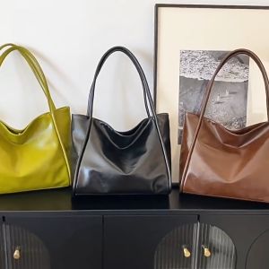 Beg Tote Beg Bahu 1PCS Fashionable Minimalist Solid Color PU Leather Large Capcity Portable Womens Tote Bag Shoulder Bag For Business