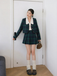 Áo Khoác Tweed Vintage Pháp Dành Cho Size Lớn Váy Xòe Nếp