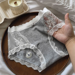 Antibacterial Baby Cotton Underwear French Lace Midi Waist Womens Panties Six Free One Mesh Sweet Style mid Waist Cotton Panties