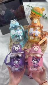 Sanrio | 600ml Cute Sanrio Cartoon Straw Water Bottle with Adjustable Strap High Appearance Large Capacity Portable and Portable Cup